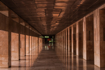 A modern style colonnade in Masjid Istiqlal (Independence Mosque), Jakarta, Indonesia