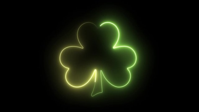 Glowing neon saint Patricks day shamrock background. 3D rendering