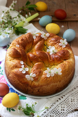 Traditional Moldavian and Romanian Easter cake with curd filling and decoration in the form of a cross.