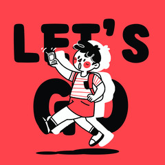 Let's Go Vacation Student College Teen Concept Doodle Vector Illustration 2. Best For Print, Tees, Wallpaper, Digital Use, Web Use
