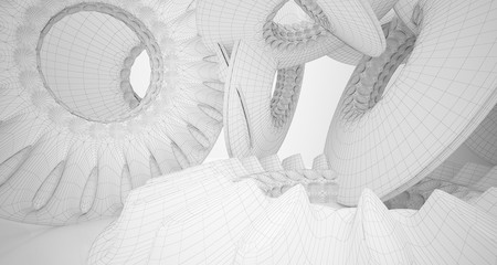 Fototapeta na wymiar Abstract drawing architectural background. White interior with discs. 3D illustration and rendering.