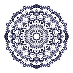 Round floral ornament on white background