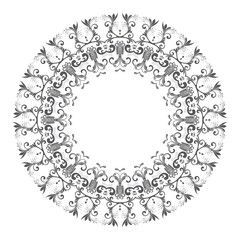 Round floral ornament on white background