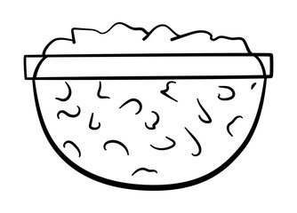 Bowl with cottange cheese in black lines on white background