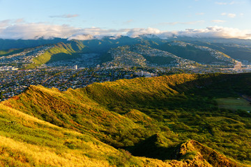 view from Diamond Head crater over the outskirts of Honolulu, Oahu, Hawaii
