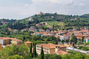 Cityscape of Verona city from Lamberti Tower, Italy.