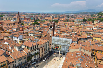 Cityscape of Verona city from Lamberti Tower, Italy.