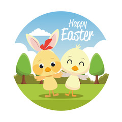happy easter seasonal card little chicks in camp