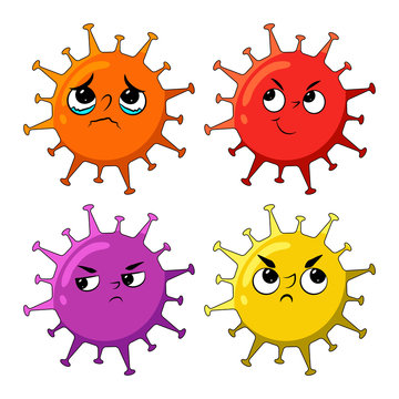 face of corona virus diagnosis mascot cartoon style. Coronavirus or COVID-19, new virus from Wuhan, China in 2019. Cartoon vector of cell Concept of stopping and banning the Corona disease outbreak