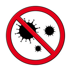 Coronavirus silhouette Icon with Red Prohibit Sign, 2019-nCoV Novel Coronavirus Bacterium. No Infection and Stop Coronavirus Concepts. Dangerous Coronavirus Cell in China, Wuhan. Isolated Vector Icon