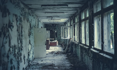Fototapeta na wymiar Abandoned radioactive school in Pripyat in the Chernobyl Exclusion Zone