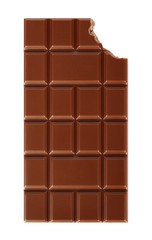 Bitten milk chocolate bar isolated on white background