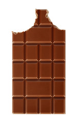 Bitten milk chocolate bar isolated on white background