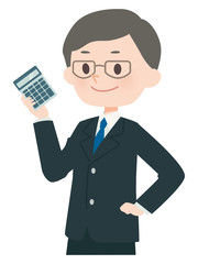 ビジネスマン　ミドル　電卓
