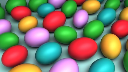 A lot of colorful eggs. Easter background. 3D-rendering.