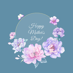 Set of card with flower peony, leaves. Mather's day ornament concept. Floral poster, invite. Decorative greeting card or invitation design background