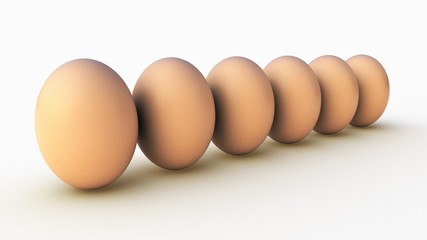 Eggs in a row. Brown and white. 3D-rendering.