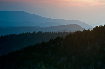 Sunset over the Smoky Mountains viewed from Clingman's Dome in Great Smoky Mountains National Park.