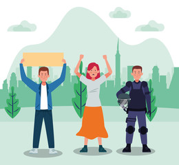 activists people protesting with riot police