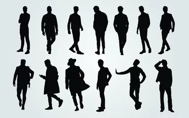 Fotobehang Silhouettes of Casual People in a Row. man silhouette vector © mustapha