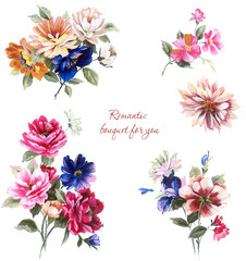 Set of card with flower rose, leaves. Wedding ornament concept. Floral poster, invite. Decorative greeting card or invitation design background