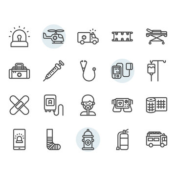 Emergencies related icon and symbol set.