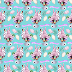 profiterol and cute bunny, easter seamless pattern
