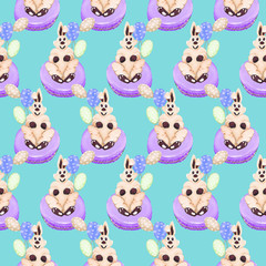 Obraz premium white chocolate bunny and macaroons, seamless pattern
