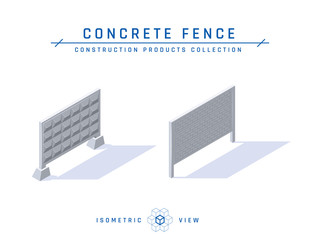 Concrete fence icons in flat style, vector