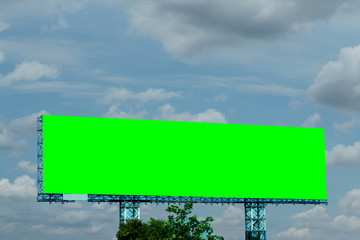 billboard blank and blue sky, copy space on green screen