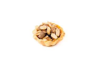 tartlet  with meat and nuts isolated on white background