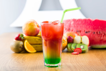 mixed fruit juice with fresh fruits