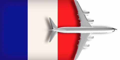 3D flag of France with an airplane flying over it