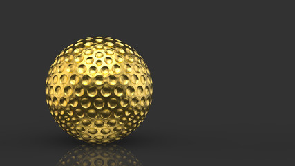 3d rendering. Luxurious Golden golf ball prize on dark gray background.