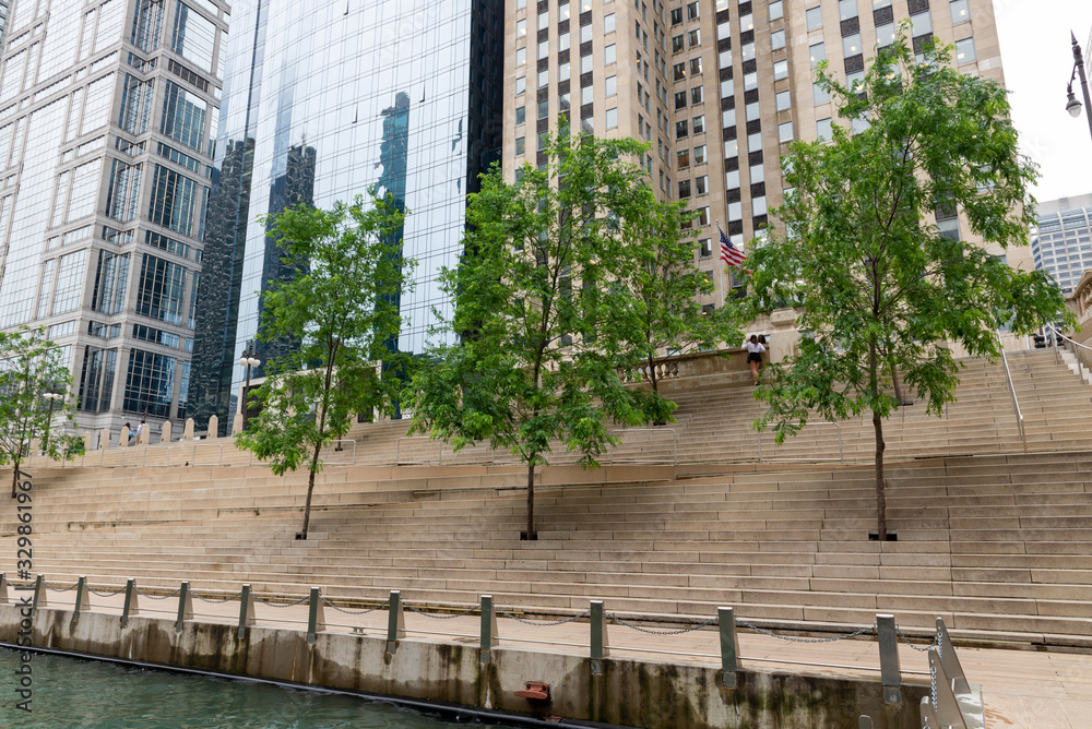 Sticker trees planted on the banks along the river chicago