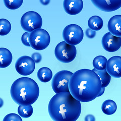 Facebook icon emoji 3d backgroung, social media icons floating