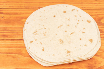 Empty tortillas package on the wooden table