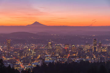 Portland Oregon and Mt Hood sunrise 