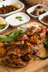 sliced fried chicken with garnitures