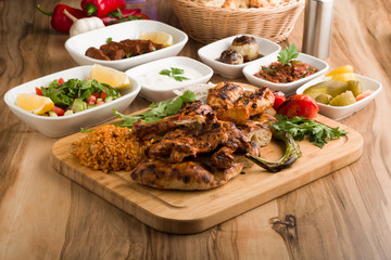 sliced fried chicken with garnitures