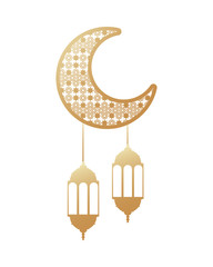 ramadan kareem golden lanterns hanging with crecent moon