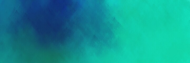 Fototapeta na wymiar abstract painting background graphic with light sea green, teal and midnight blue colors and space for text or image. can be used as horizontal background graphic