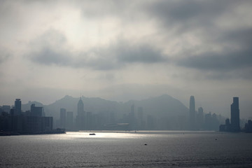 Hong Kong harbour landscape in twilight      