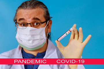 Global pandemic with coronavirus COVID-19 atypical pneumonia virus coronavirus with blood sample