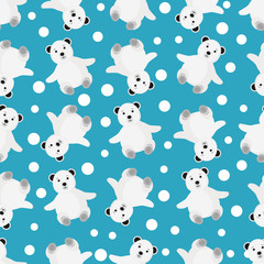 White bear pattern with falling snow. Childish pattern with white bear and snow. Winter pattern design