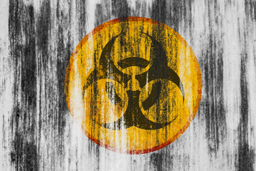 Virus symbol on black and white textured wall. To illustrate the global pandemic problems caused by the covid-19 virus. Sickness and dangerous concept.