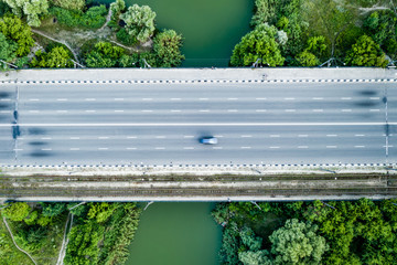 Bridge with road over the river, view from high