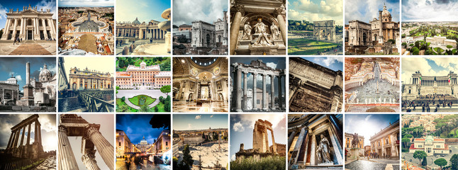 Collage of sights of Rome, Italy
