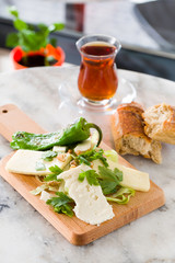 cheese plate with bread and tea