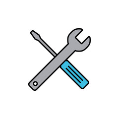 Repair icon isolated on white background. Wrench and screwdriver icon. Settings vector icon. Maintenance